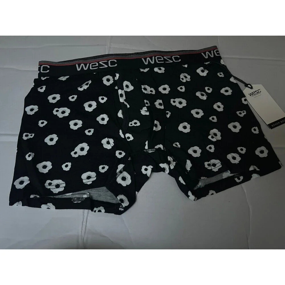 NWT WeSC Men‘s Boxer Brief Underwear, Size L Benjamin Big Poppy Flower Black